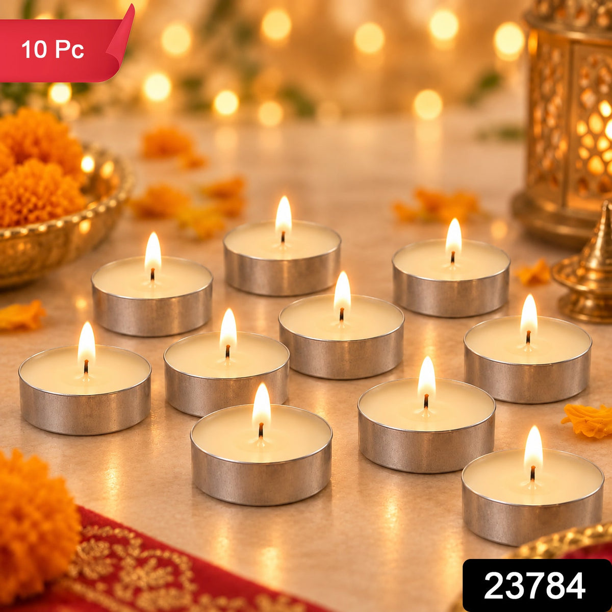 Decorative Wax Tea Light Candles For Diwali Puja And Home Decor (10 Pc Set)