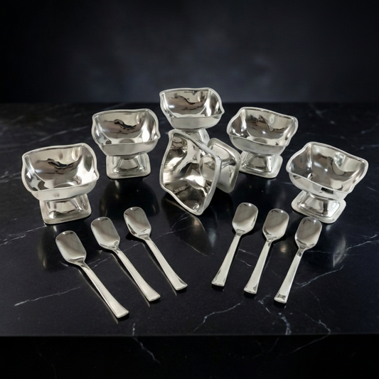 Premium Stainless Steel Ice Cream Cup With 6 Spoon Set (6 Pc Set)