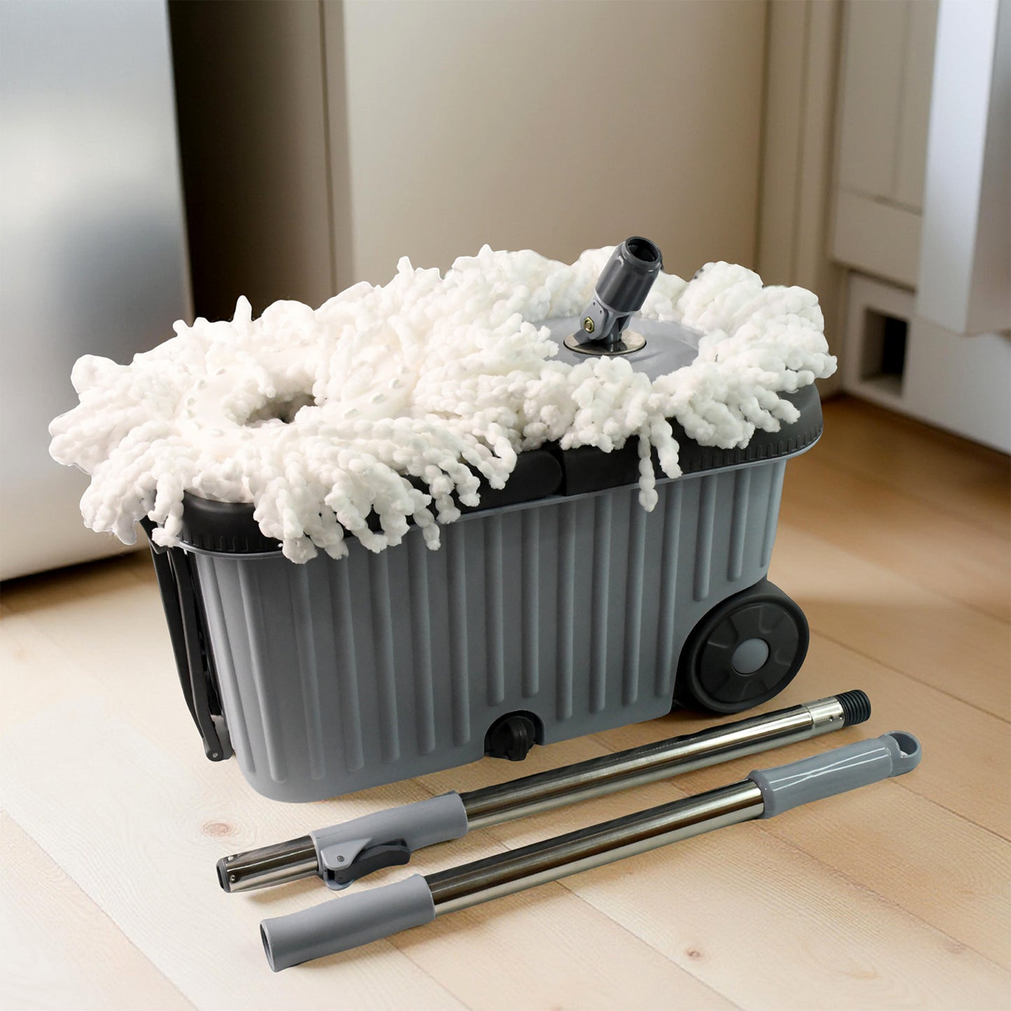 Apex Magic Spin Mop Cleaning Set With Dual Chamber Bucket  Wheels