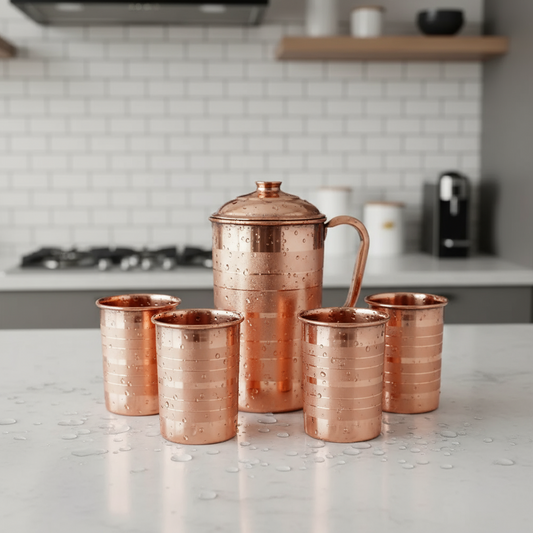 Copper Jug with 4 Glasses set
