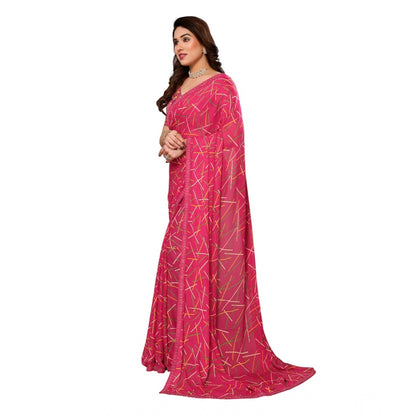 Generic Women's Georgette Printed Saree With Unstitched Blouse 5.5Mtr (Red)