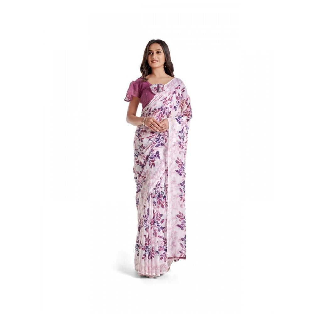 Generic Women's Georgette Printed Saree With Unstitched Blouse 5.5Mtr (Pink)