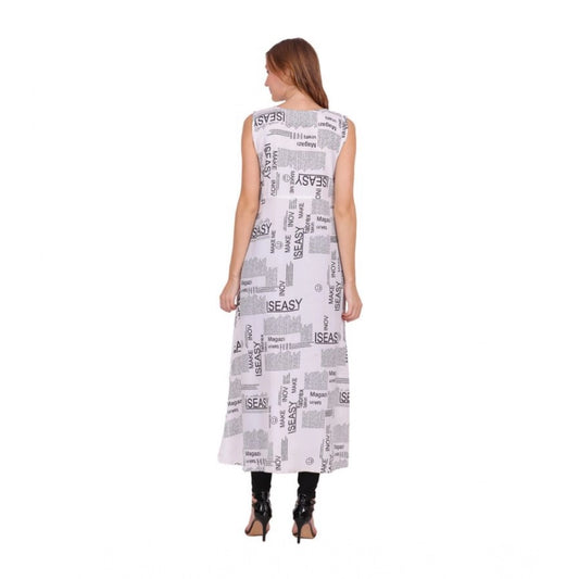 Women's Casual Crepe Sleeveless Slit Dress (White)
