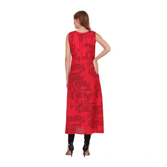 Generic Women's Casual Crepe Sleeveless Slit Dress (Red)