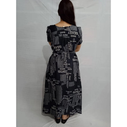 Women's Casual Crepe Half Sleeves Dress (Black)