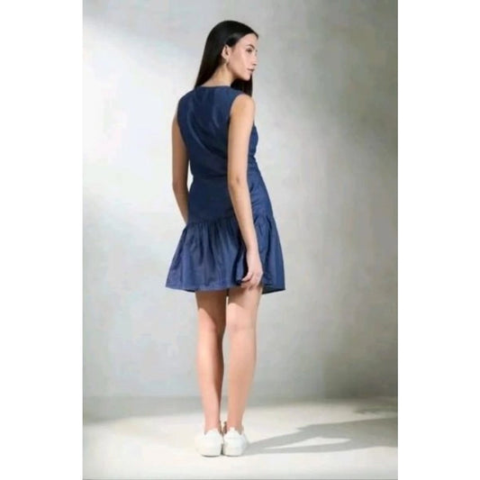 Generic Women's Casual Denim Sleeveless Dress (Blue)