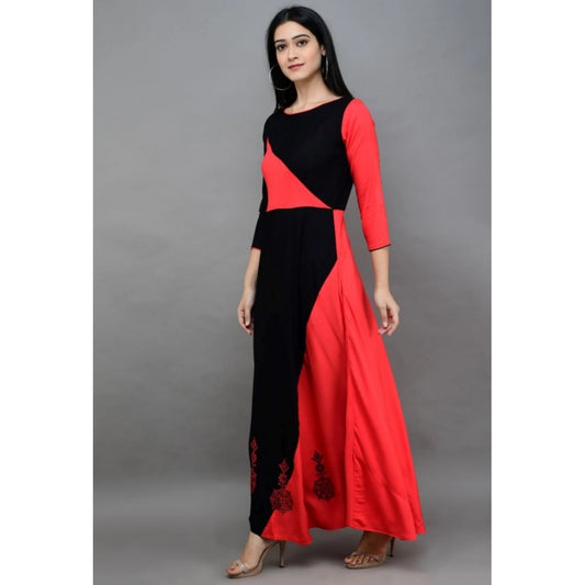 Women's Casual Rayon 3-4th Sleeves Maxi Dress (Pink)