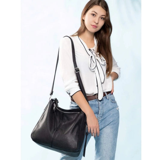 Women's PU Leather Zipper Handbag (Black)