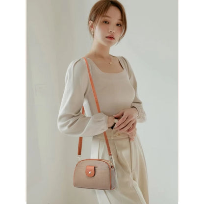 Women's PU Leather Zipper Sling Bag (Khakhi)