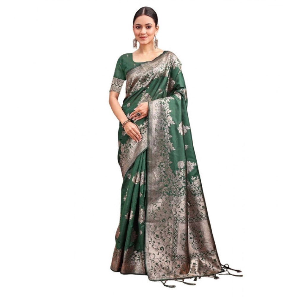 Women's Banarasi Silk Printed Saree With Unstitched Blouse 5.5Mtr