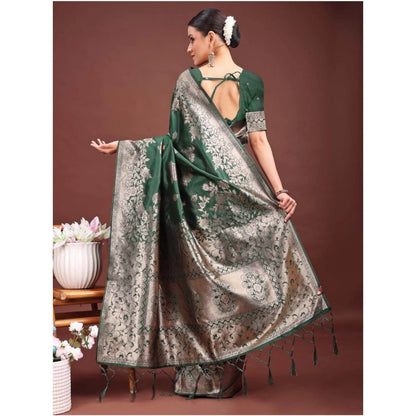 Women's Banarasi Silk Printed Saree With Unstitched Blouse 5.5Mtr
 