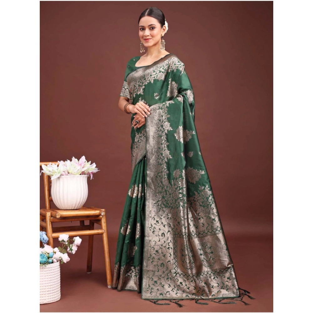 Women's Banarasi Silk Printed Saree With Unstitched Blouse 5.5Mtr
