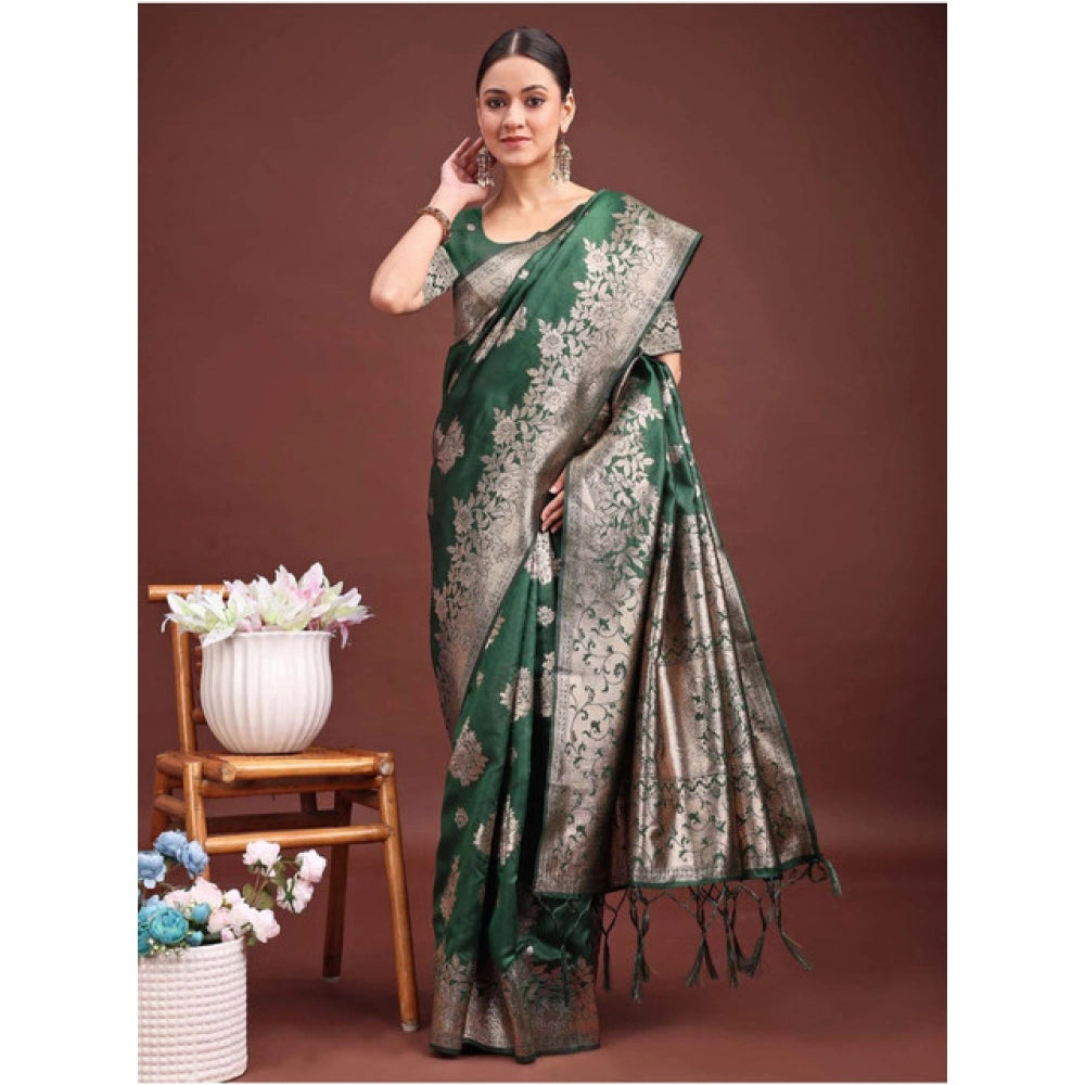 Women's Banarasi Silk Printed Saree With Unstitched Blouse 5.5Mtr

