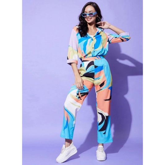 Generic Women's Polyester Colour Blocking 3-4th Sleeve Co-Ord Set (Multicolor)