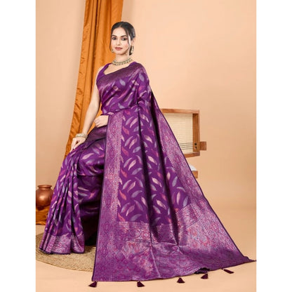 Generic Women's Soft Silk Jacquard Saree With Unstitched Blouse 5.5Mtr (Magenta)