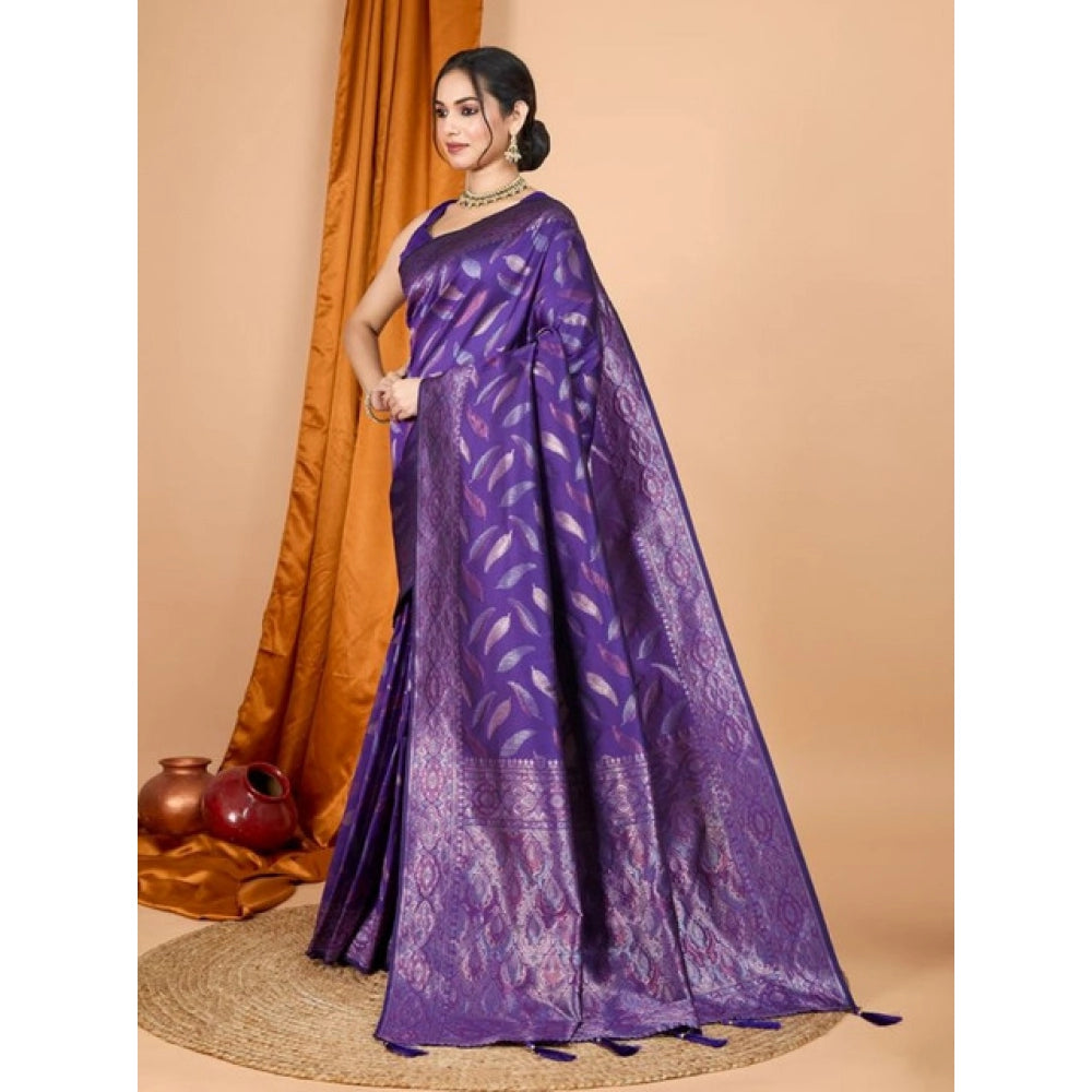Generic Women's Soft Silk Jacquard Saree With Unstitched Blouse 5.5Mtr (Purple)