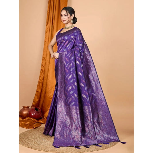 Generic Women's Soft Silk Jacquard Saree With Unstitched Blouse 5.5Mtr (Purple)