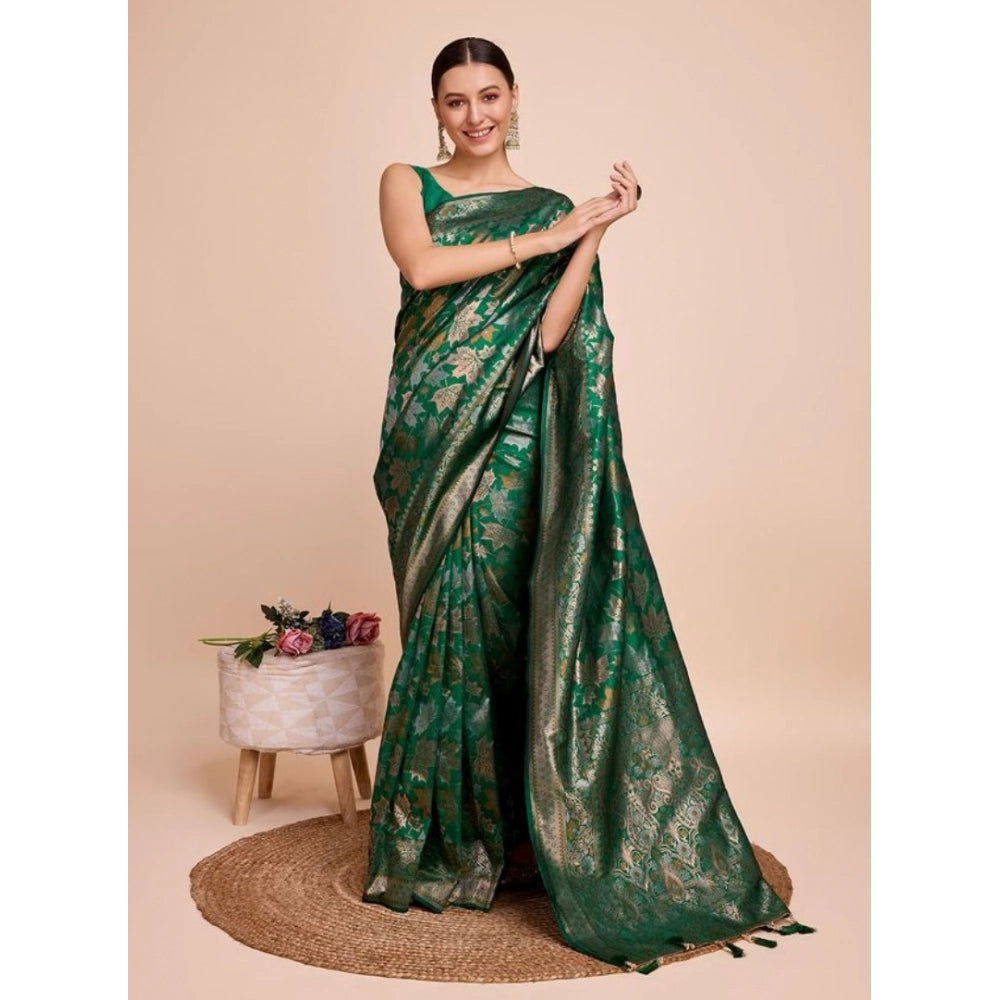 Generic Women's Soft Silk Jacquard Saree With Unstitched Blouse 5.5Mtr (Green)