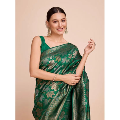 Generic Women's Soft Silk Jacquard Saree With Unstitched Blouse 5.5Mtr (Green)