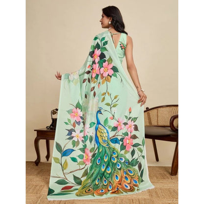 Generic Women's Faux_Georgette Printed Saree With Unstitched Blouse 5.5Mtr (Light_Green)
