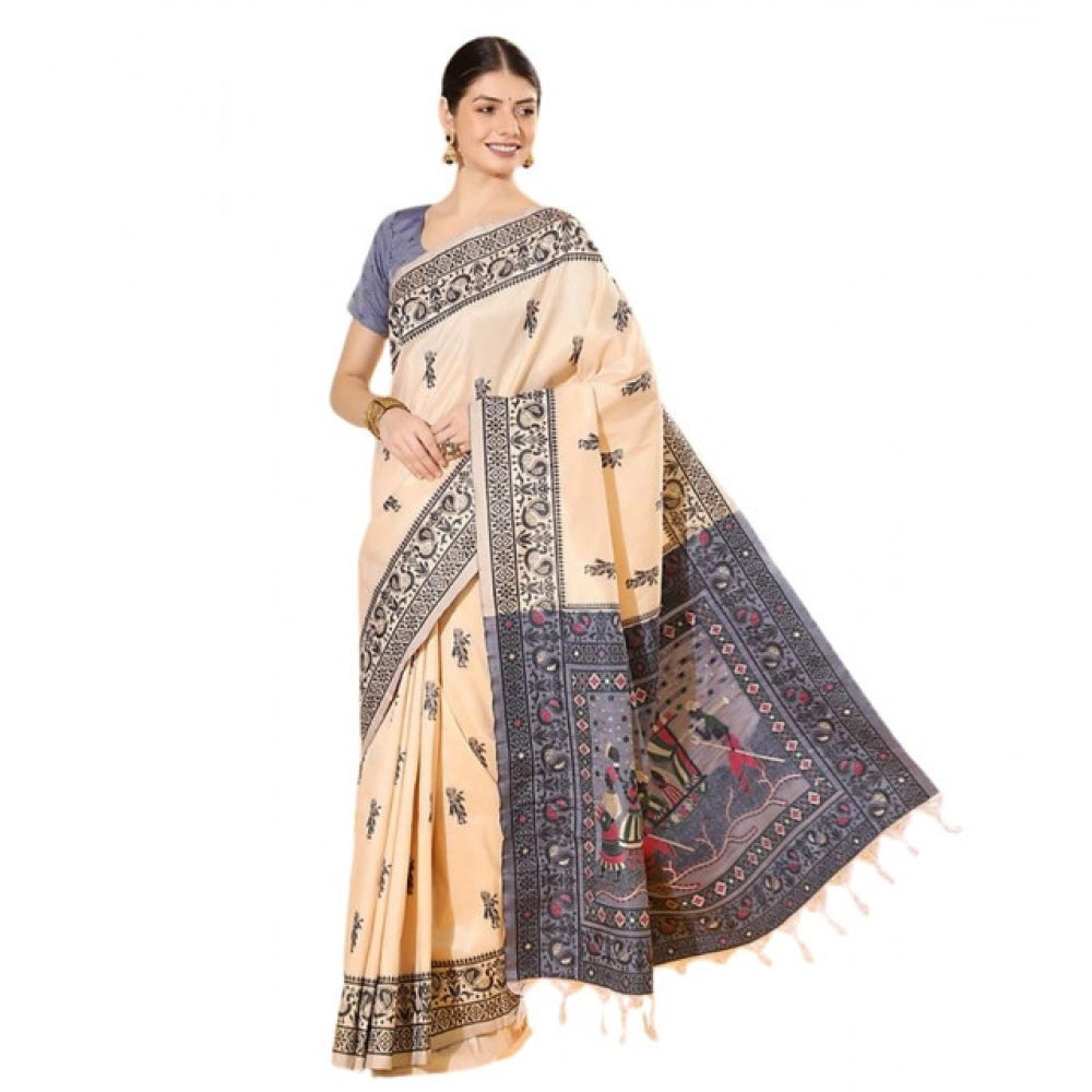 Generic Women's Raw_Silk Woven_Motif Saree With Unstitched Blouse 5.5Mtr (Off_White)