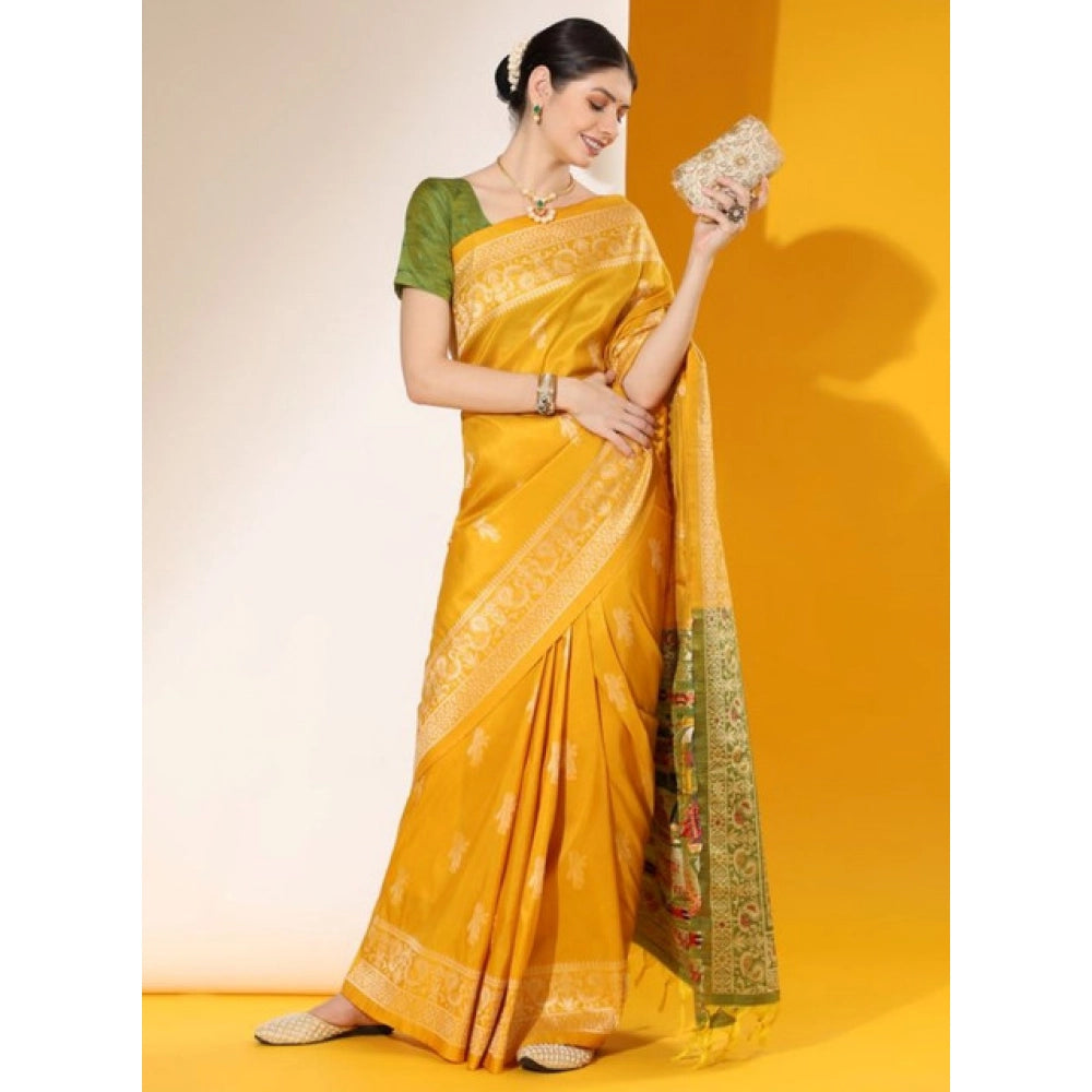 Generic Women's Raw_Silk Woven_Motif Saree With Unstitched Blouse 5.5Mtr (Yellow)