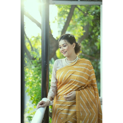 Women's Faux Tussar_Silk Geometric_Print Saree With Unstitched Blouse 5.5Mtr (Mustard)