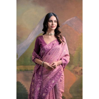 Generic Women's Blended_Cotton Woven Saree With Unstitched Blouse 5.5Mtr (Pink)