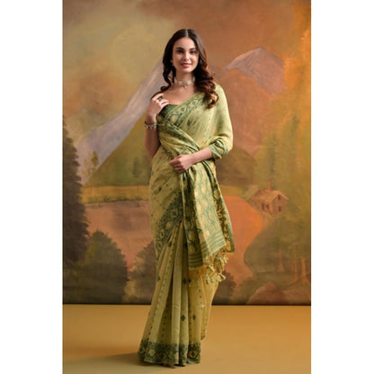 Generic Women's Blended_Cotton Woven Saree With Unstitched Blouse 5.5Mtr (Light_Green)