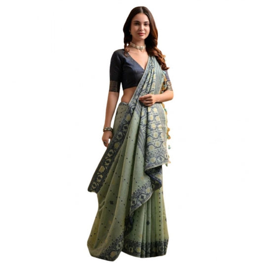 Generic Women's Blended_Cotton Woven Saree With Unstitched Blouse 5.5Mtr (Sea_Green)