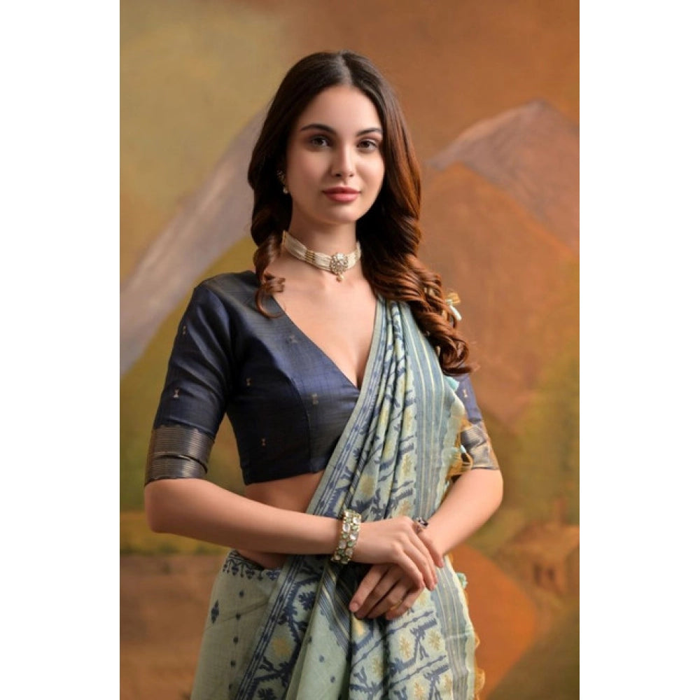 Generic Women's Blended_Cotton Woven Saree With Unstitched Blouse 5.5Mtr (Sea_Green)