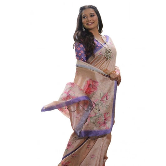 Generic Women's Faux_Tussar Floral_Print Saree With Unstitched Blouse 5.5Mtr (Beige)