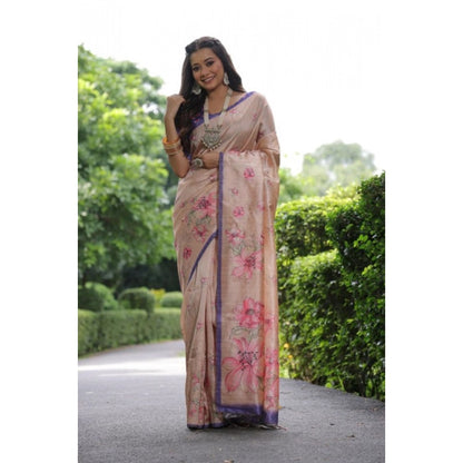 Generic Women's Faux_Tussar Floral_Print Saree With Unstitched Blouse 5.5Mtr (Beige)