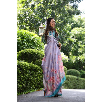 Generic Women's Faux_Tussar Floral_Print Saree With Unstitched Blouse 5.5Mtr (Lavender)