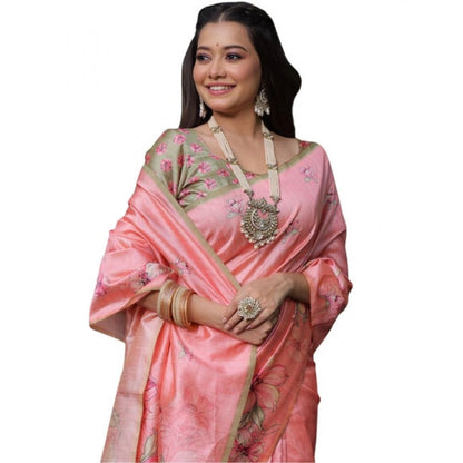 Generic Women's Faux_Tussar Floral_Print Saree With Unstitched Blouse 5.5Mtr (Peach)