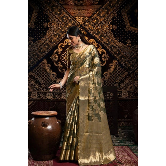 Generic Women's Organza Woven Saree With Unstitched Blouse 5.5Mtr (Grey)