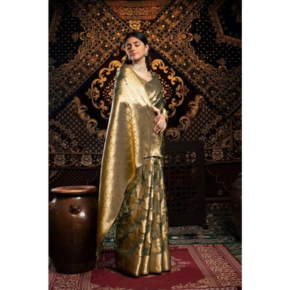 Generic Women's Organza Woven Saree With Unstitched Blouse 5.5Mtr (Grey)