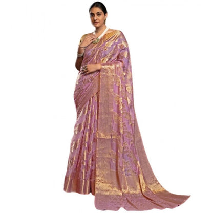 Generic Women's Organza Woven Saree With Unstitched Blouse 5.5Mtr (Pink)
