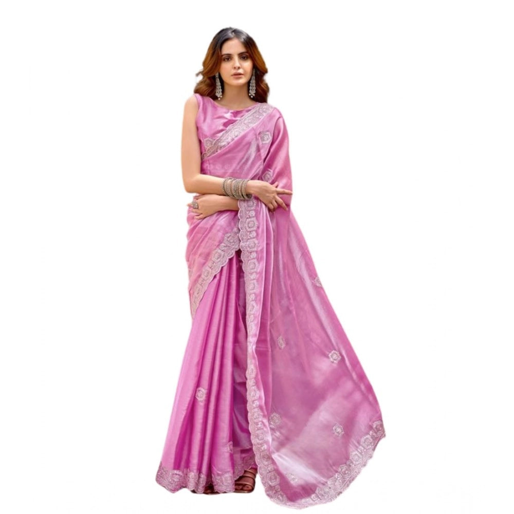Generic Women's Faux Shimmer Geometric Ready to wear Saree With Unstitched Blouse 5.5Mtr (LightPink)