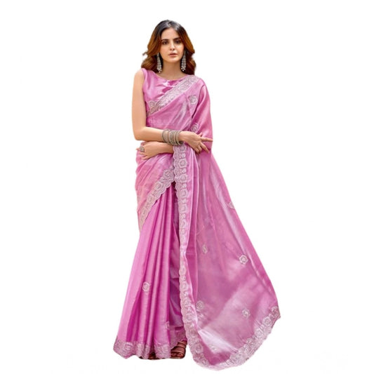 Generic Women's Faux Shimmer Geometric Ready to wear Saree With Unstitched Blouse 5.5Mtr (LightPink)