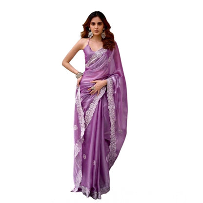 Generic Women's Faux Shimmer Geometric Ready to wear Saree With Unstitched Blouse 5.5Mtr (Lavender)