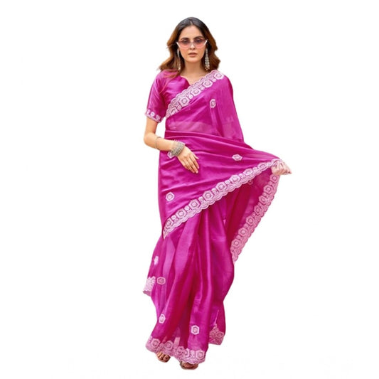 Generic Women's Faux Shimmer Geometric Ready to wear Saree With Unstitched Blouse 5.5Mtr (Pink)