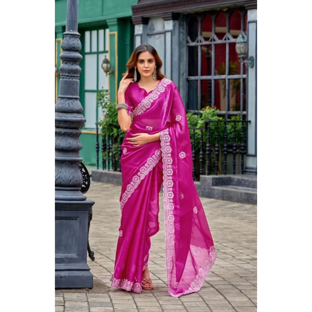 Generic Women's Faux Shimmer Geometric Ready to wear Saree With Unstitched Blouse 5.5Mtr (Pink)