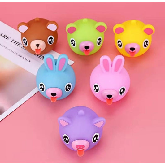 Pack Of 5 Rubber-PVC Animal Faces Squishy Squeeze Stress Balls (Multicolor)