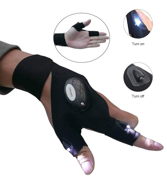 Generic 1 Pair LED Flashlight Gloves (Black)