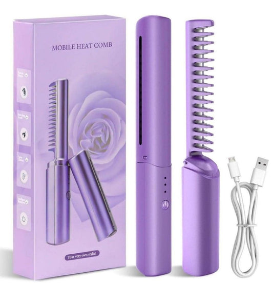 Rechargeable Mini Hair Straightener Brush (Multicolor)