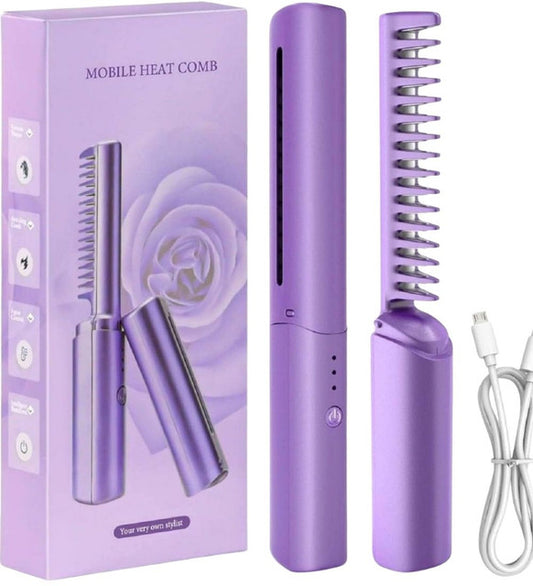 Rechargeable Mini Hair Straightener Brush (Multicolor)