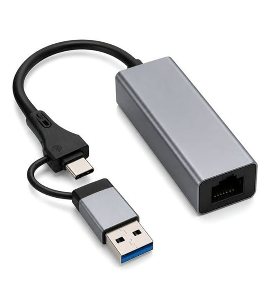 USB 3.0 + Type-C to RJ45 Gigabit Ethernet Adapter, 1000 Mbps LAN Network Converter