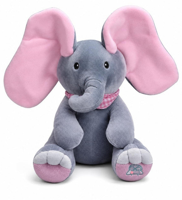 Generic Wool Peek-a-Boo Musical Elephant Plush Toy (Grey-Pink)