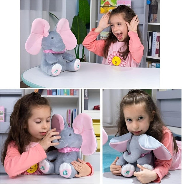 Generic Wool Peek-a-Boo Musical Elephant Plush Toy (Grey-Pink)